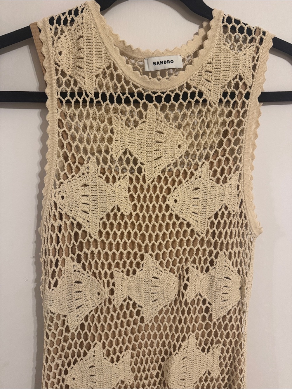 Sandro Crochet Fish Motif Dress in Cream - Picture 3 of 5